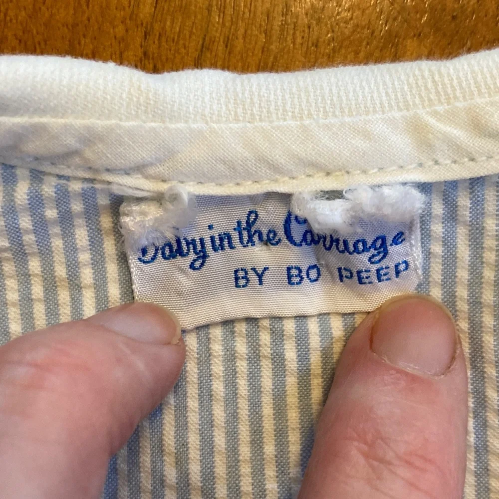 Vintage 60s Two Piece Baby Sailor Suit Blue and White Seahorse 3-6mo - Picture 9 of 11